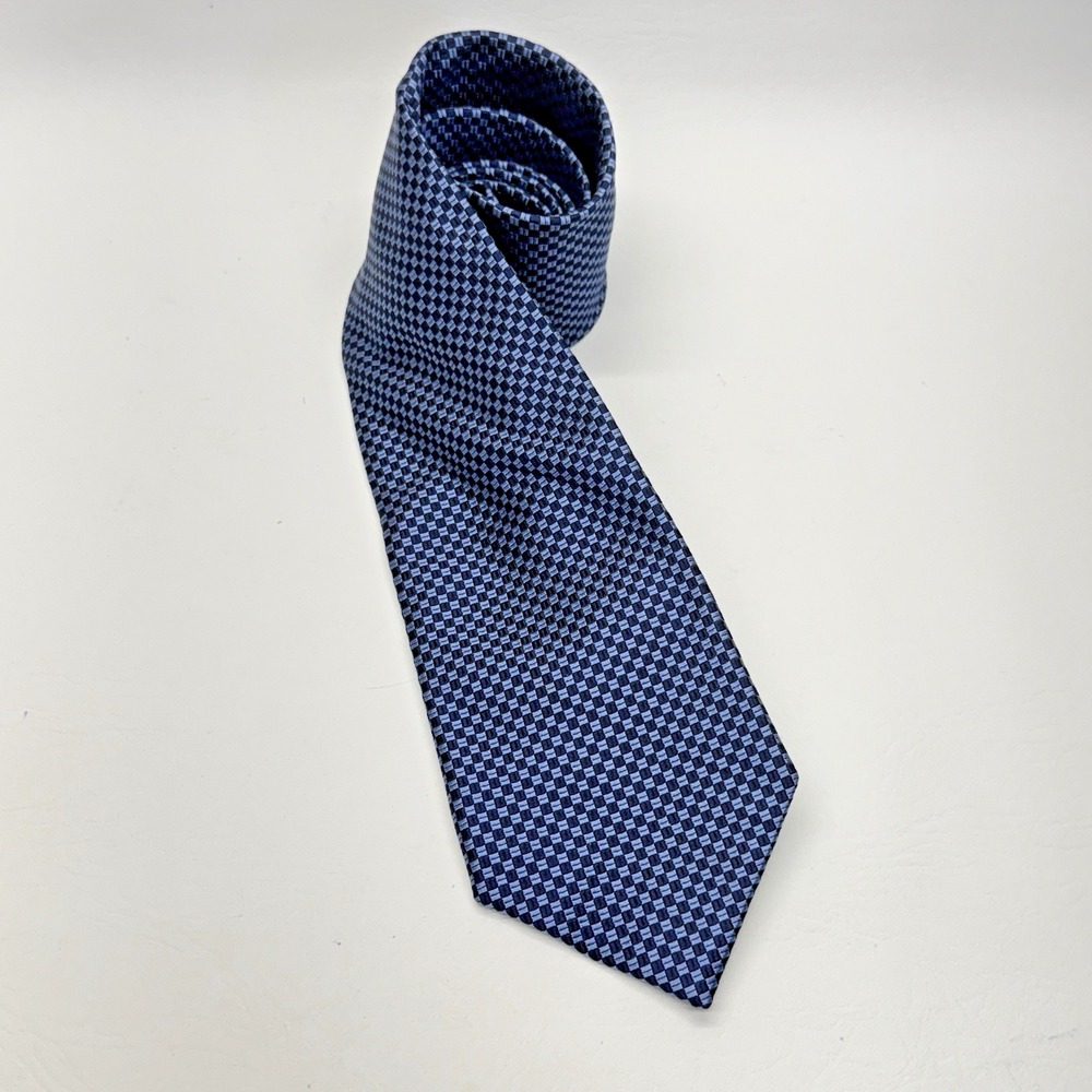 Joseph Abboud Silk Tie Mens OS Blue Geometric Check‎ Made in Italy Professional